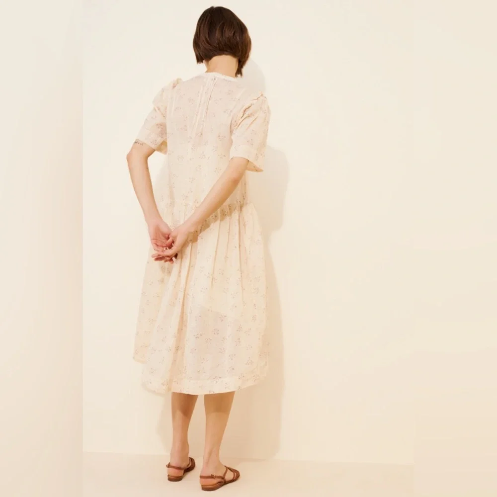 Free People Cottagecore Prairie Boho Oversized 70s Cotton Puff Sleeve Dress XS - Picture 7 of 16